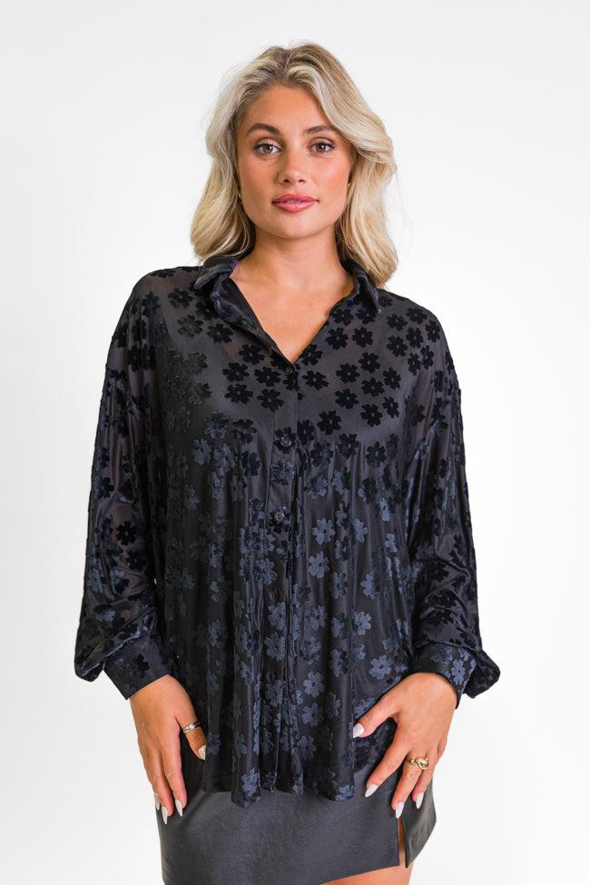 Face The Day Black Velvet Floral Button Down Blouse FINAL SALE Product Image
