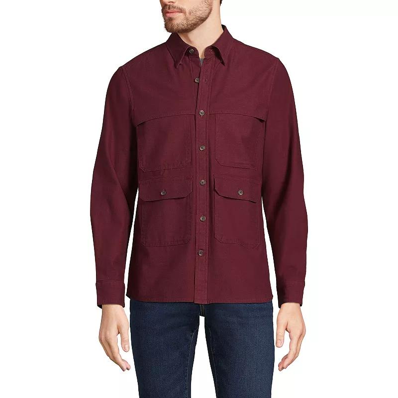 Men's Lands' End Textured Twill Utility Long Sleeve Shirt, Size: Large, Royal Red Product Image