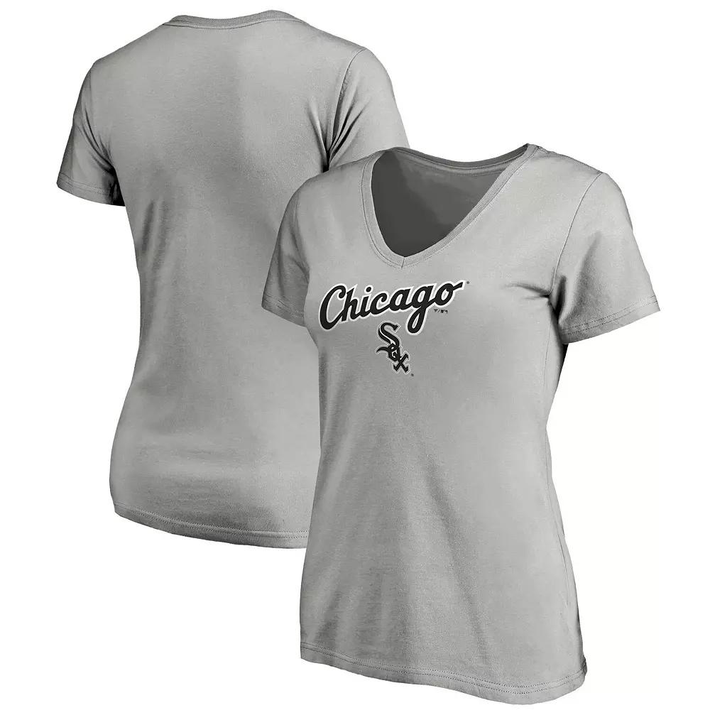 Women's Fanatics Branded Heathered Gray Chicago White Sox Team Logo Lockup V-Neck T-Shirt,  Product Image