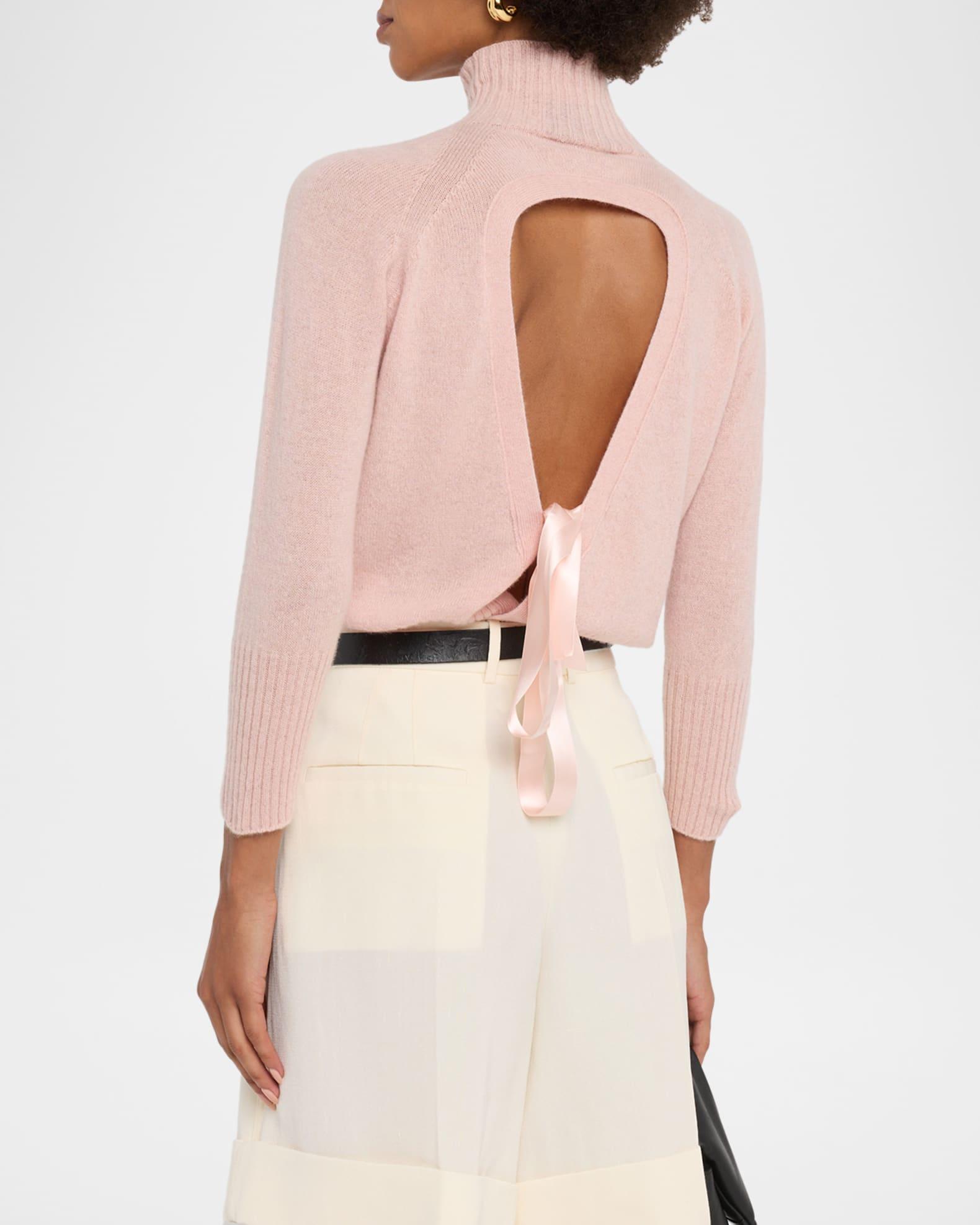 Turtleneck Ribbon Back Cutout Cashmere Sweater Product Image