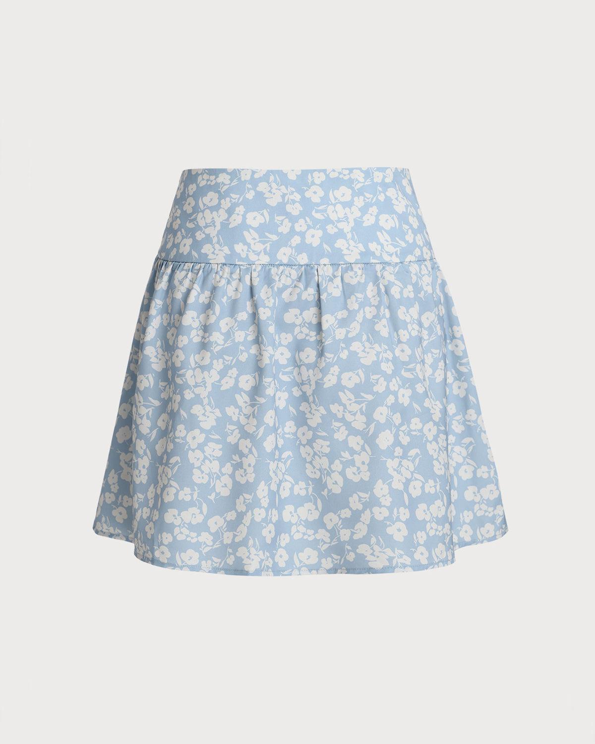 Blue Floral A-Line Mini Skirt Product Image