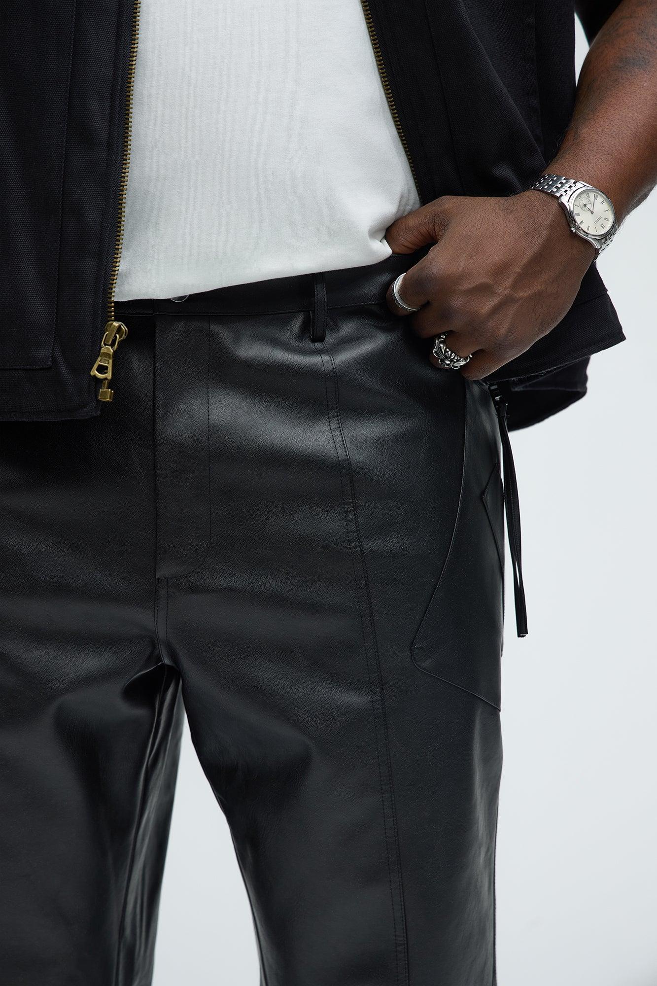 Smoky Faux Leather Straight Pants - Black Product Image