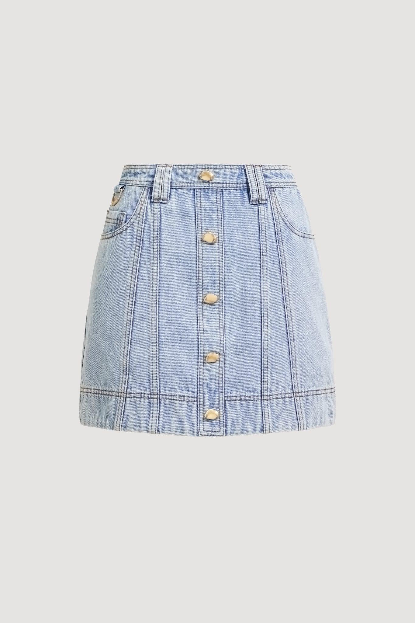 Amie Denim Mini Skirt-LIGHT WASH BLUE / 6 Product Image