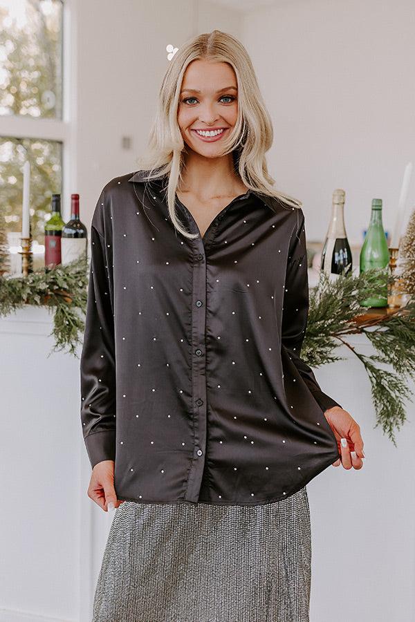 Milan Muse Rhinestone Satin Top In Black Product Image