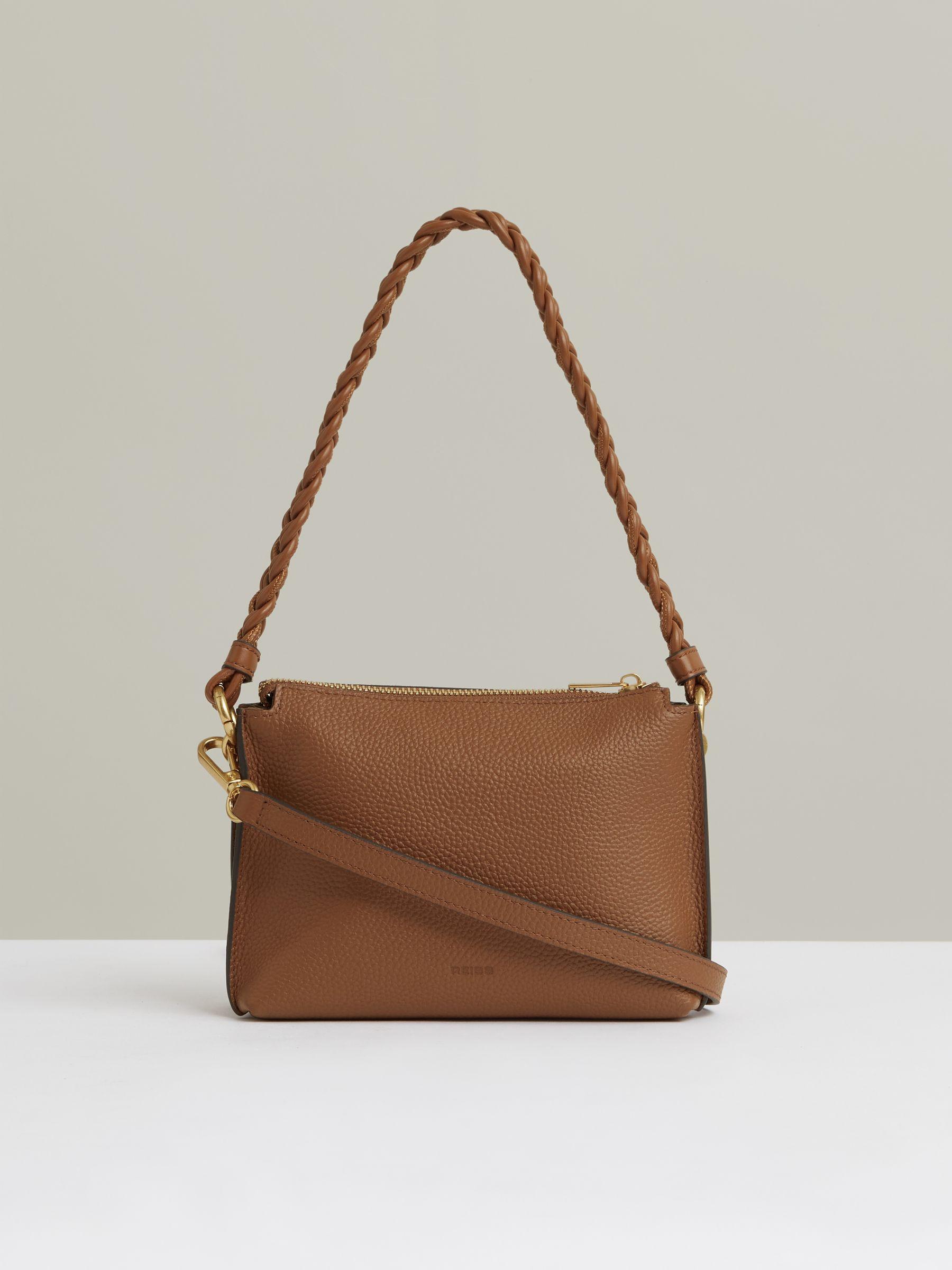 Suede Plaited-Strap Cross-Body Bag in Tan Product Image
