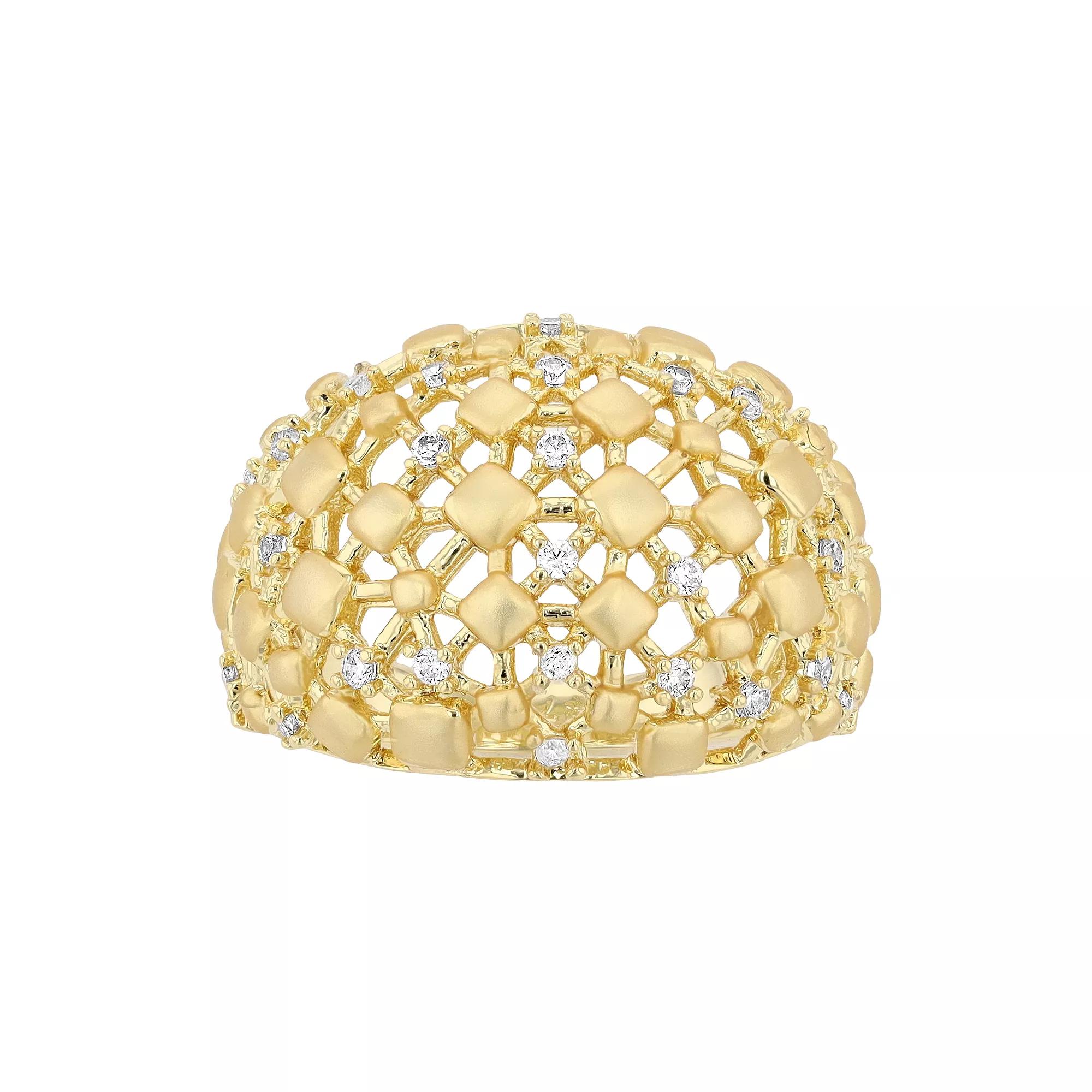 14k Yellow Gold Plated Cubic Zirconia Dome-Shaped Textured Nugget Ring, Womens Gold Tone Product Image