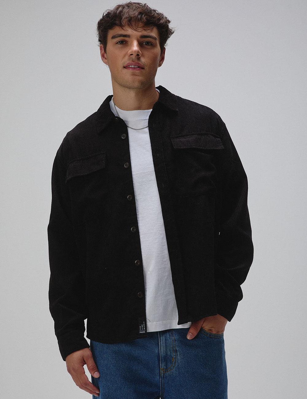 RSQ Mens Oversized Long Sleeve Corduroy Button Up Shirt - BLACK Product Image