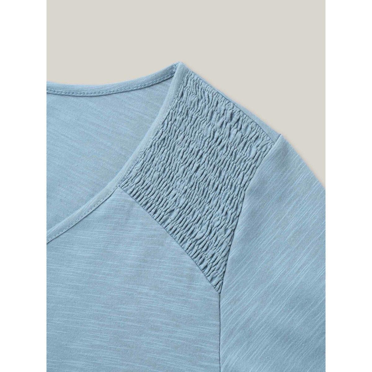 Plus Size Bamboo Shirred Shoulder V-Neck T-Shirt Stone Women Casual Shirred V-neck Everyday T-shirts BloomChic 26/4X Product Image