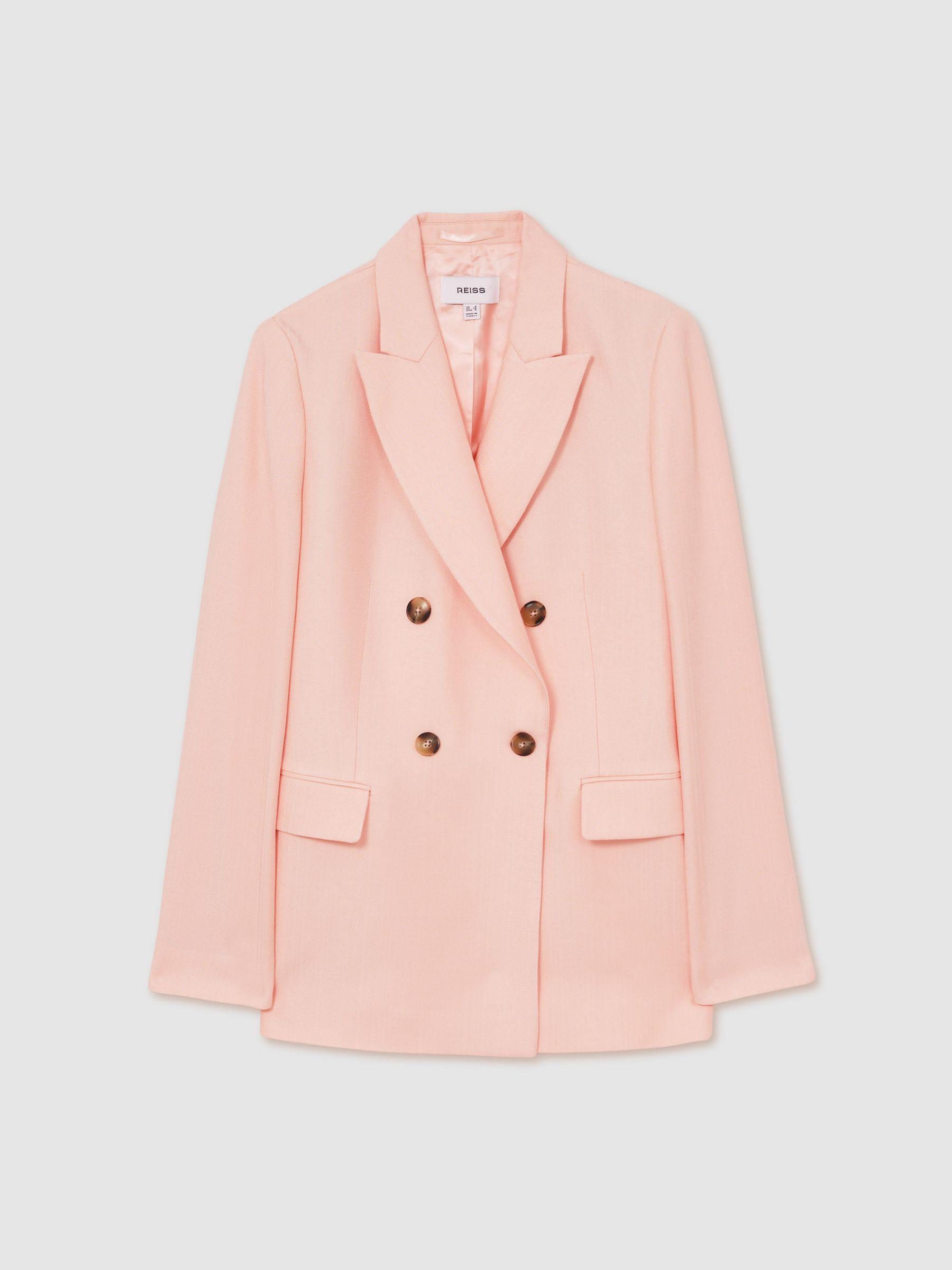 Petite Double-Breasted Peak-Lapel Suit Jacket in Pink Product Image