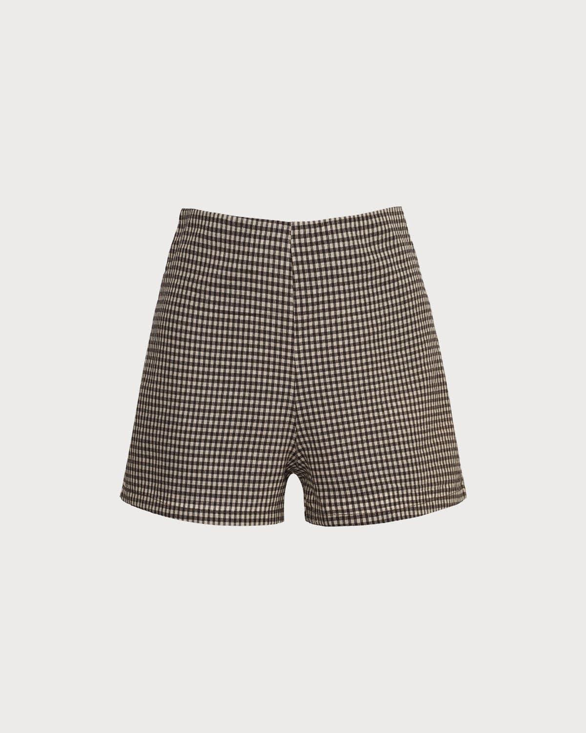 The Brown High Waisted Plaid Shorts Product Image
