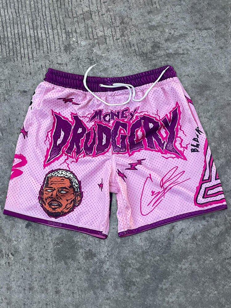 Sopula Vintage Casual Money Drudgery Graphics Mesh Shorts Product Image