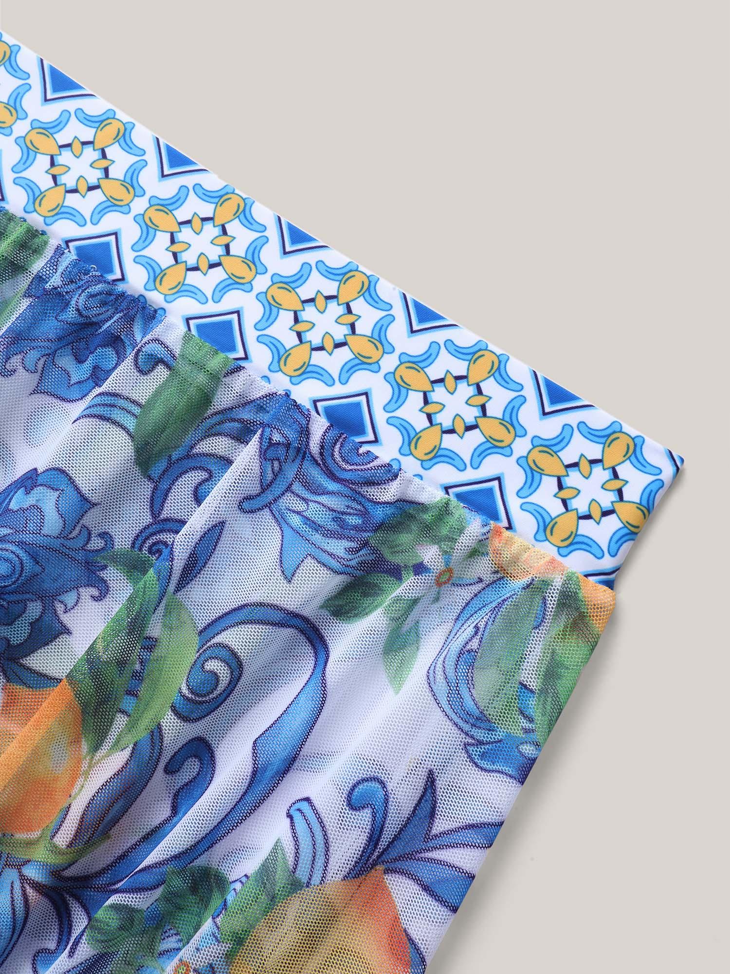 Two-Piece Citrus Print Sarong Swimsuit Female Product Image