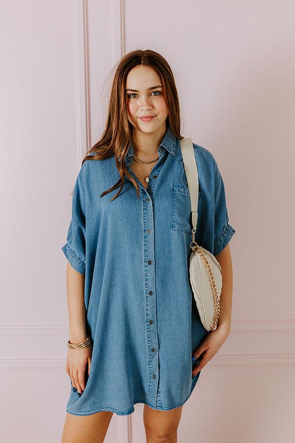 Call Me Cutie Chambray Tunic Dress in Medium Wash Product Image