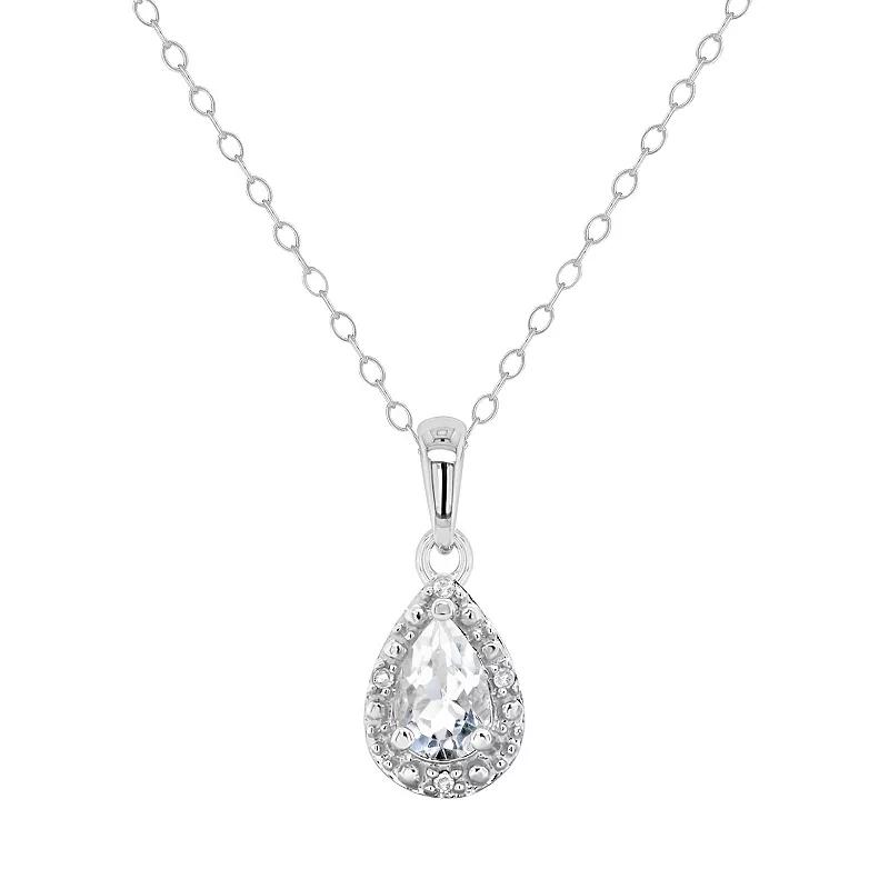 Celebration Gems Sterling Silver Pear Shaped Diamond Accent Frame Pendant Necklace, Womens Blue Topaz Product Image