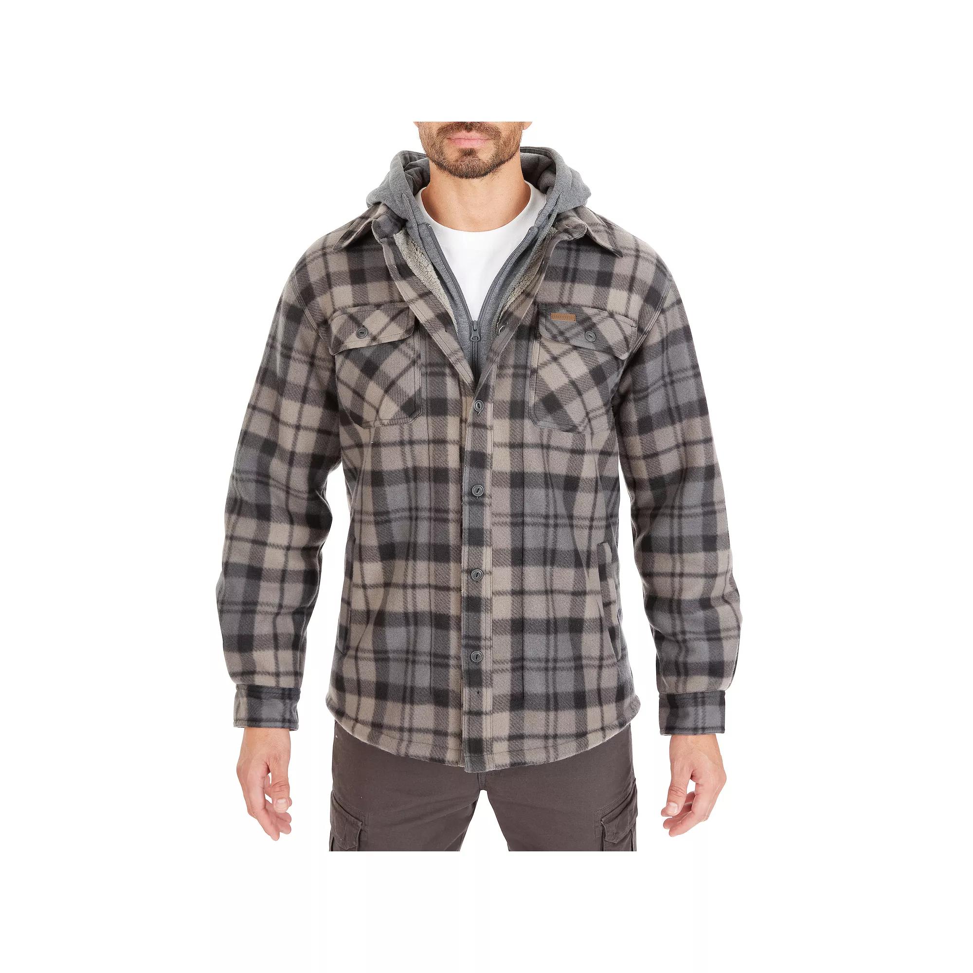 Men's Smith's Workwear Plaid Sherpa-Lined Microfleece Hooded Shirt Jacket,  Product Image