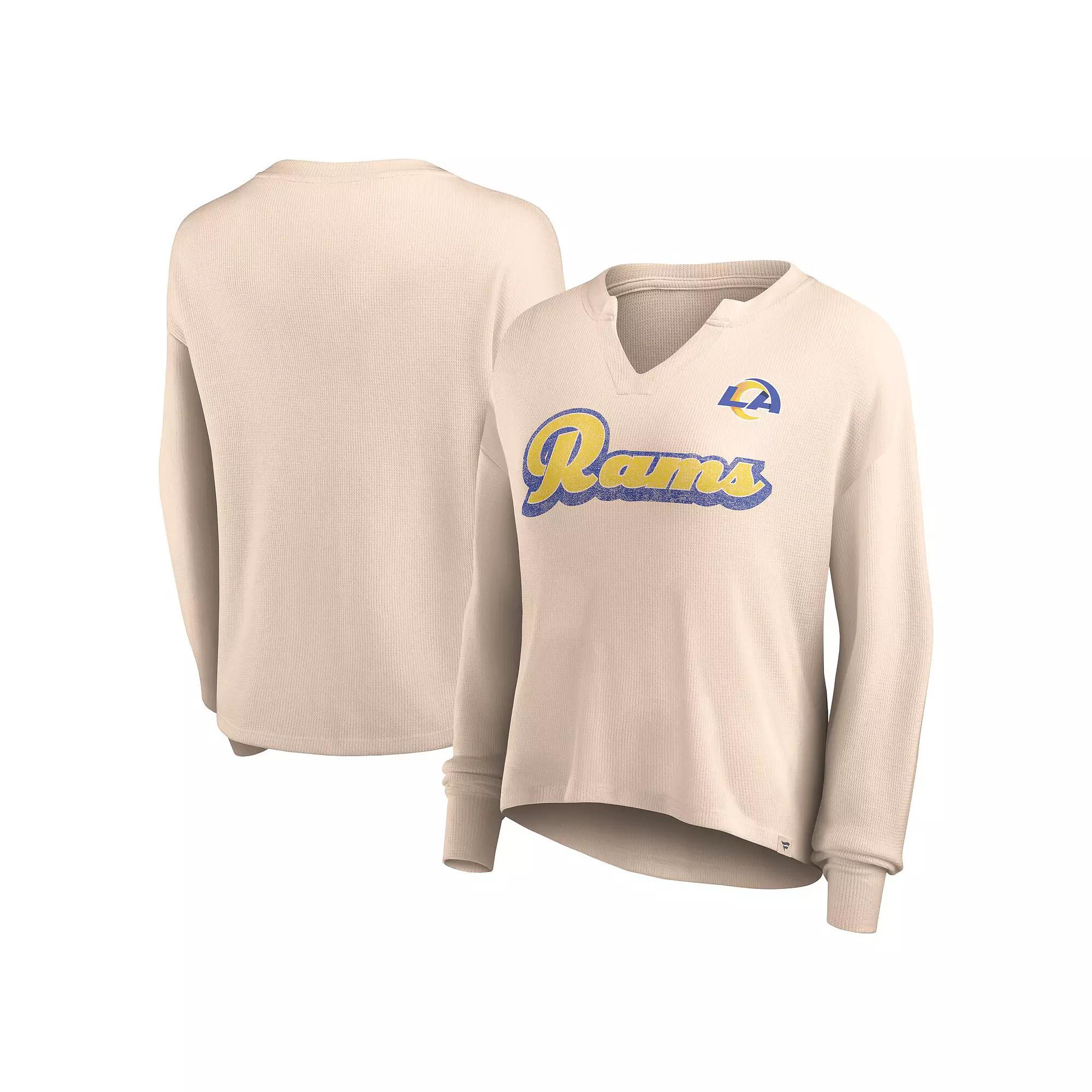 Women's Fanatics Branded Tan Los Angeles Rams Go For It Notch Neck Waffle Knit Long Sleeve T-Shirt,  Product Image