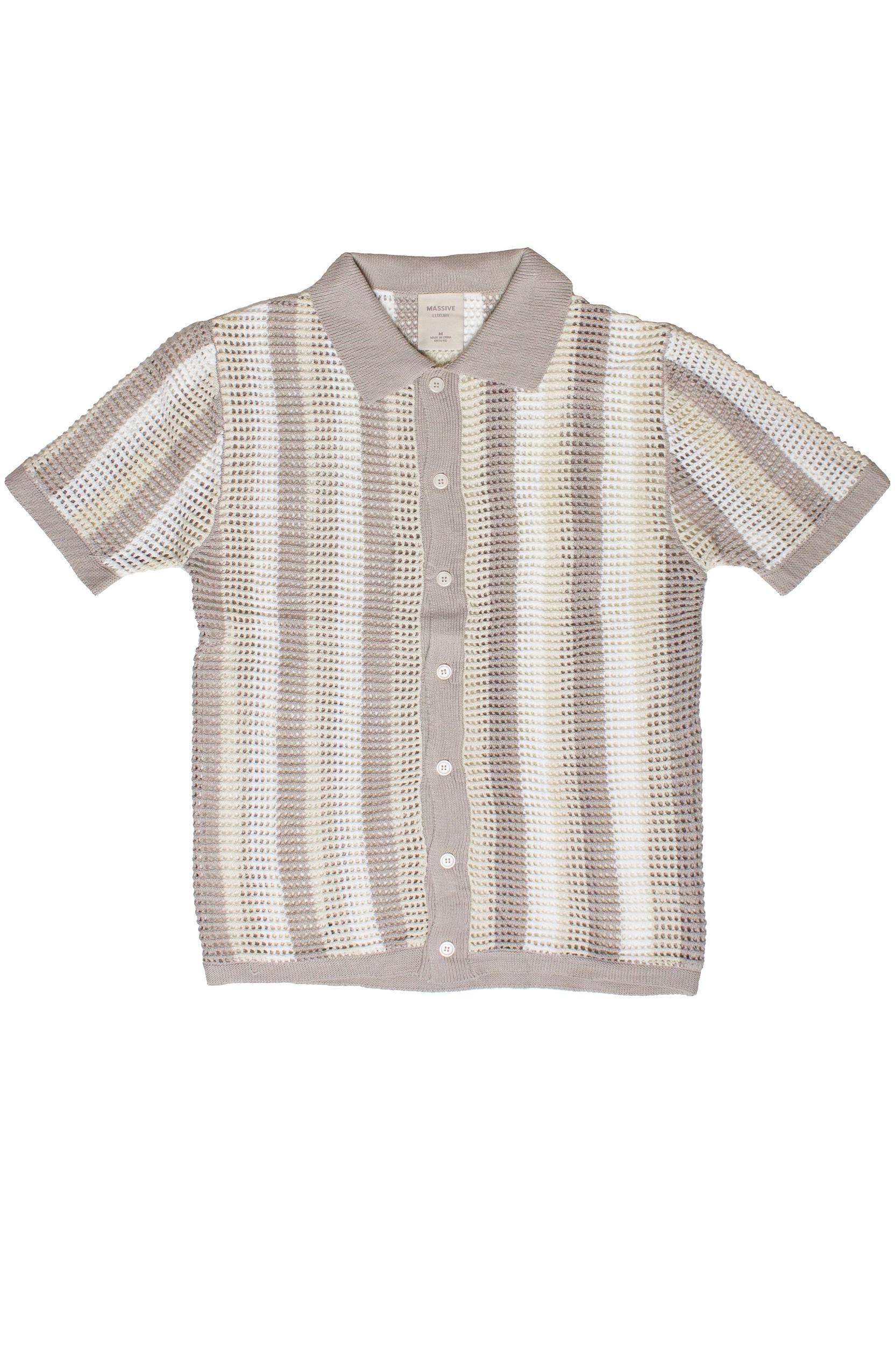 Striped Knit Mesh Button Up Shirt Product Image