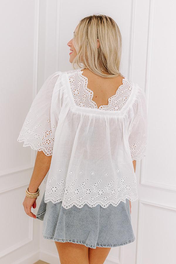 Sun-kissed Serenade Eyelet Top in White Product Image