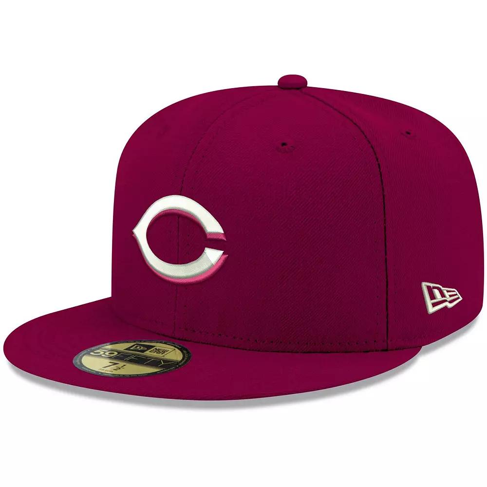 Men's New Era Cardinal Cincinnati Reds Logo White 59FIFTY Fitted Hat,  Product Image