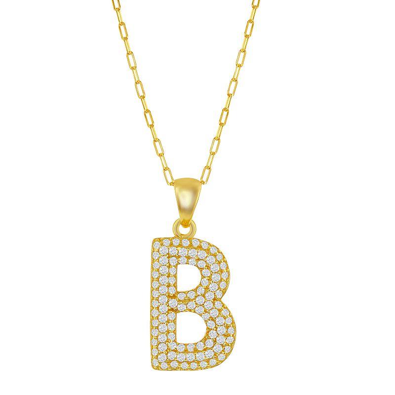 Sterling Silver Cubic Zirconia Block Initial Necklace, Women's, Size: 16-18" ADJ, H Product Image