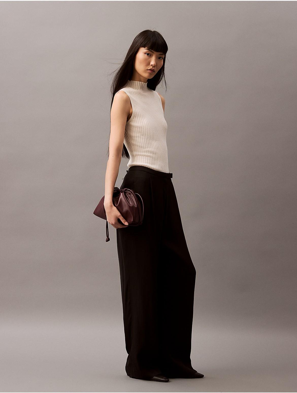 Calvin Klein Womens Silk Cashmere Mock Neck Tank Top - White Product Image