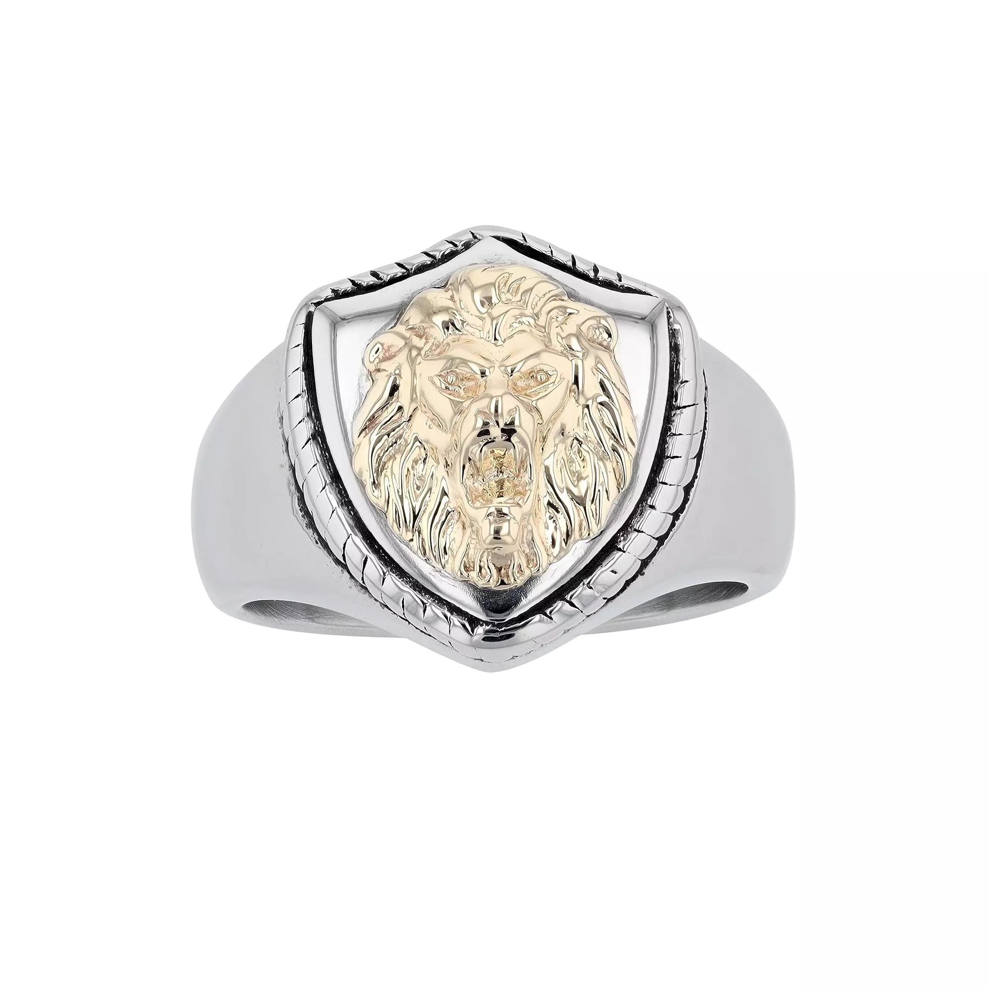 Men's Kristen Kesho 14k Gold Over Steel Lion & Shield Signet Ring, Stainless Product Image