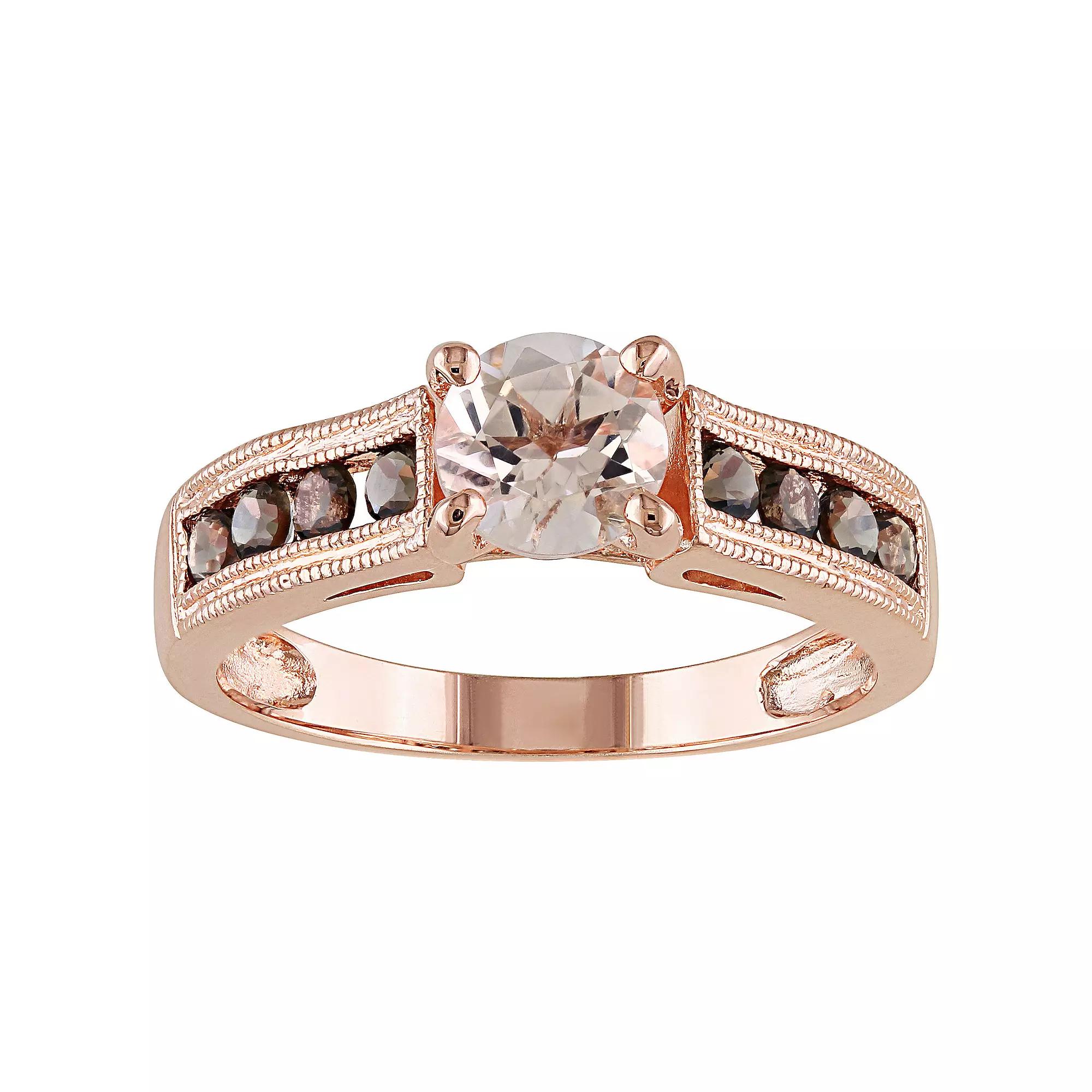 Stella Grace 18k Rose Gold Over Silver Morganite & Smoky Quartz Cocktail Ring, Women's, Rose Gold Tone Product Image