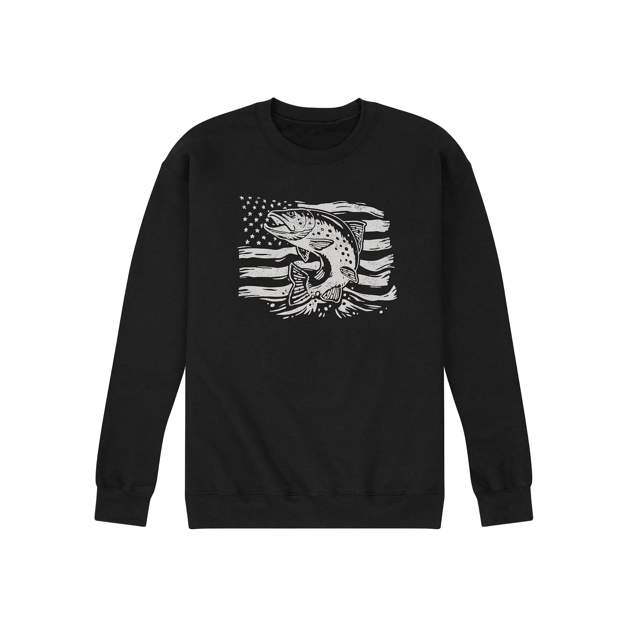 Men's Trout American Flag Fleece Sweatshirt,  Product Image