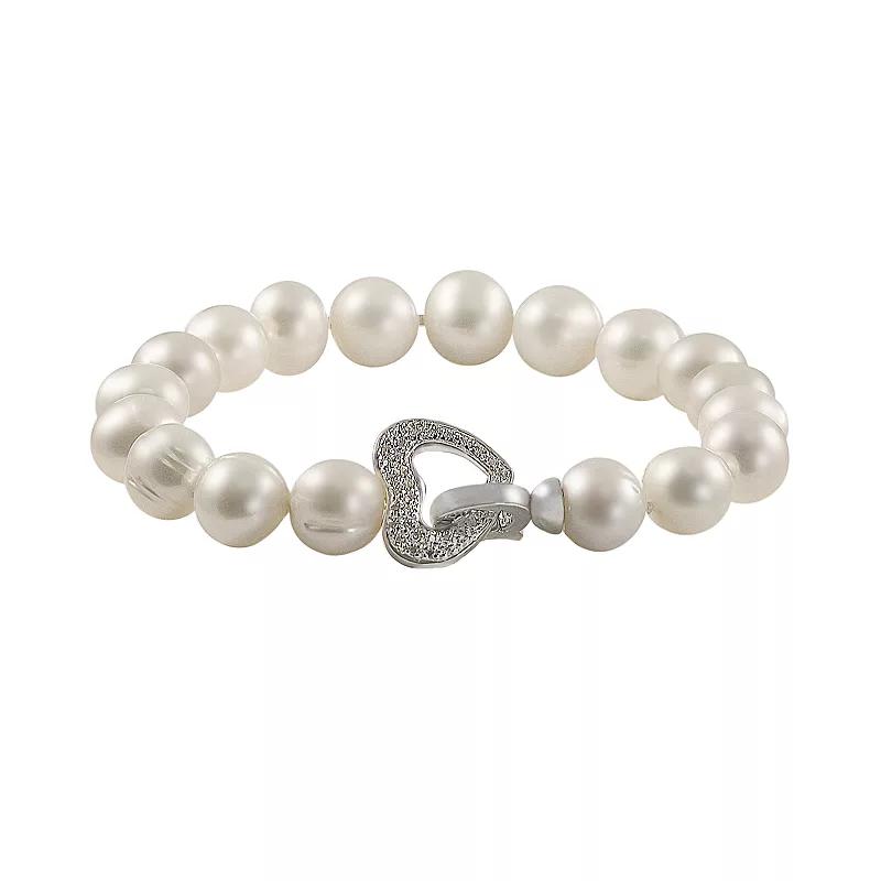 Sterling Silver 1/10-ct. T.W. Diamond and Freshwater Cultured Pearl Heart Bracelet, Womens Product Image