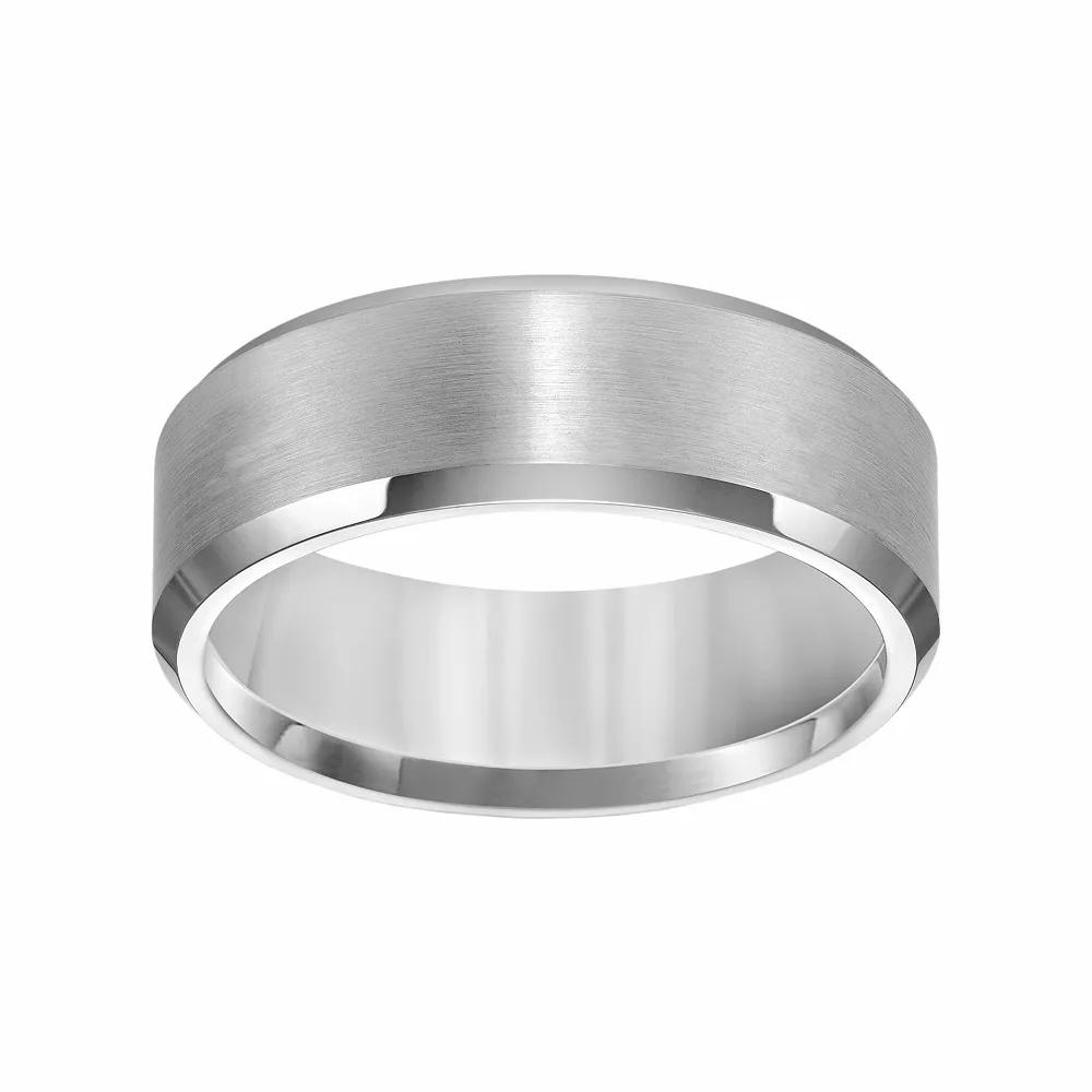 AXL White Tungsten Beveled Men's Wedding Band, Size: 8.50, Grey Product Image