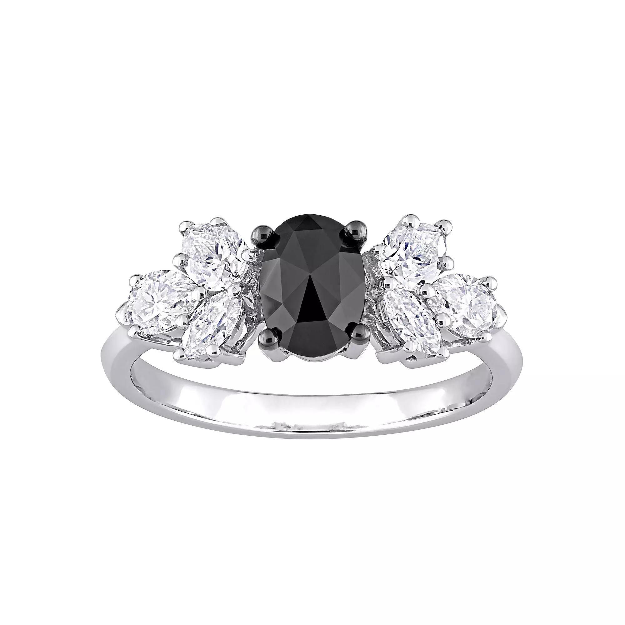 Stella Grace 10k White Gold 3/4 Carat T.W. Oval Black Diamond & 1 3/8 Carat T.W Lab-Created Moissanite Engagement Ring, Women's, Size: 5.50 Product Image