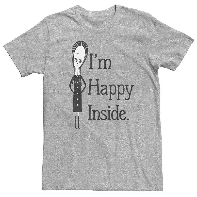 Men's The Addams Family Wednesday I'm Happy Inside Black And White Tee,  Product Image
