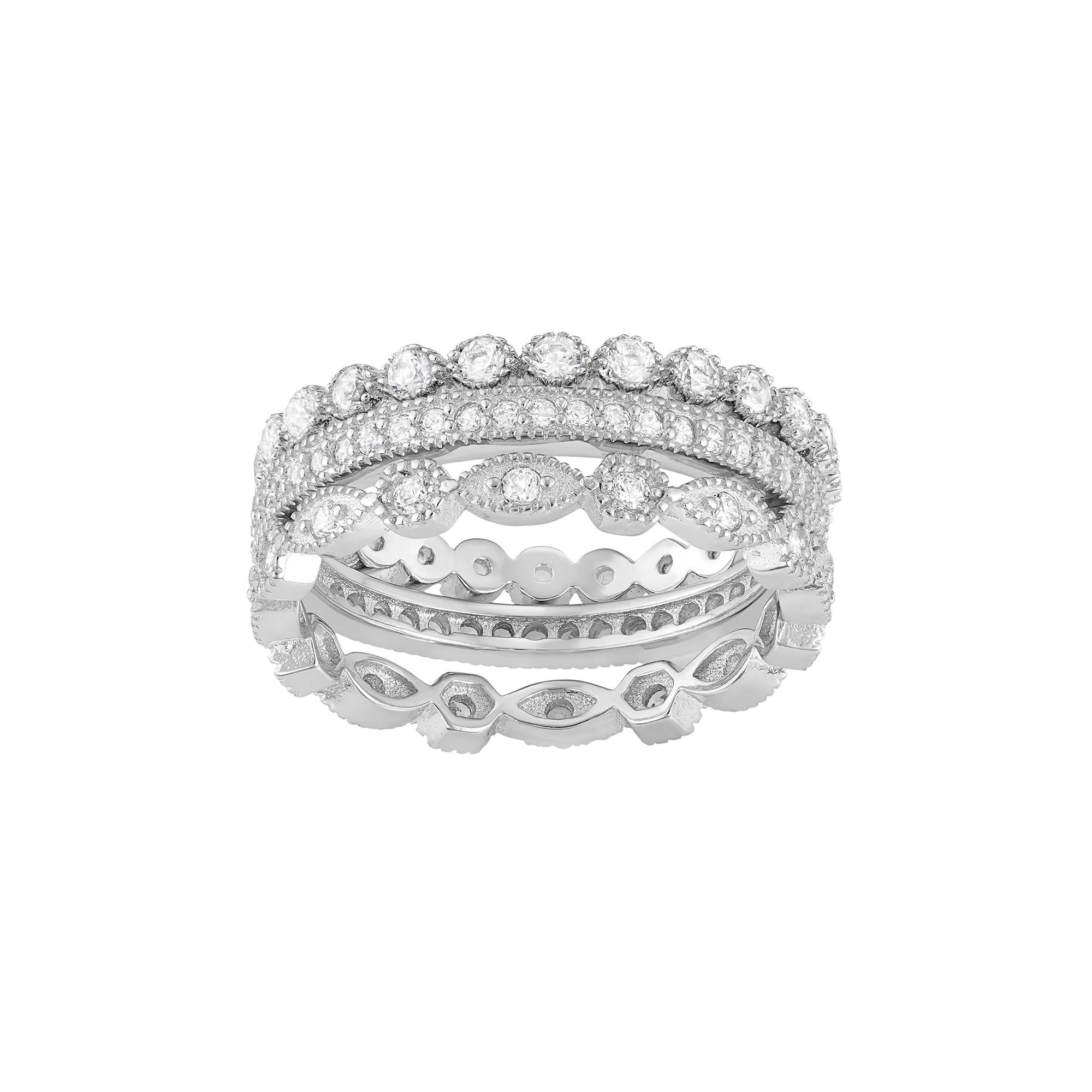 Sterling Silver Lab-Created White Sapphire Scalloped Stack Ring Set, Women's, Size: 8 Product Image
