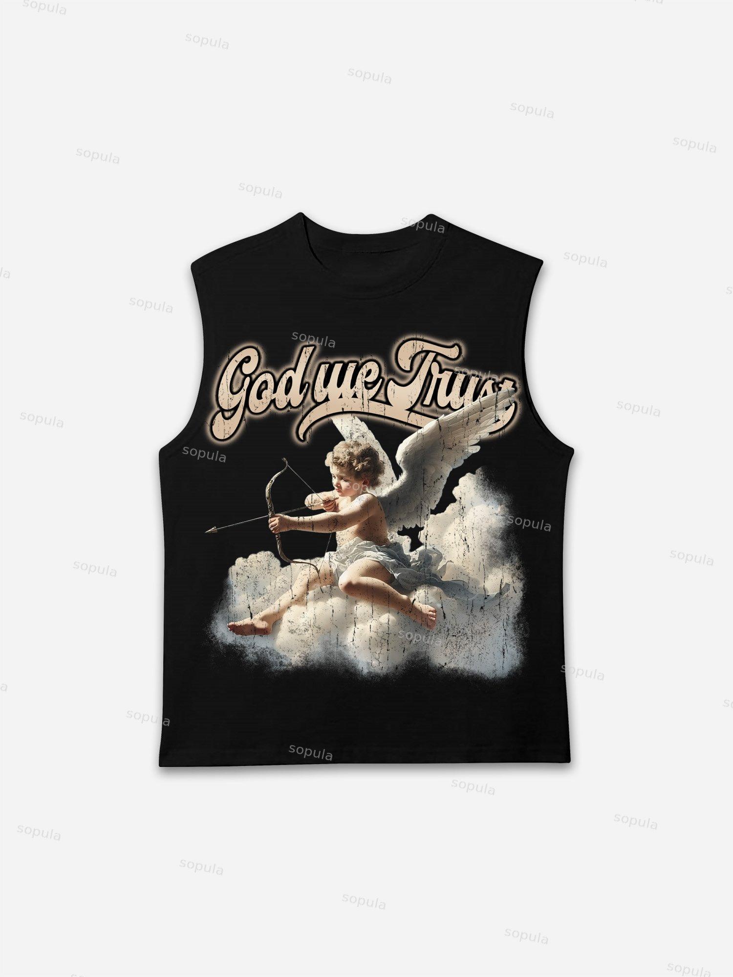 God We Trust Cupid Angel Aged Vintage Graphic Tank Top Product Image