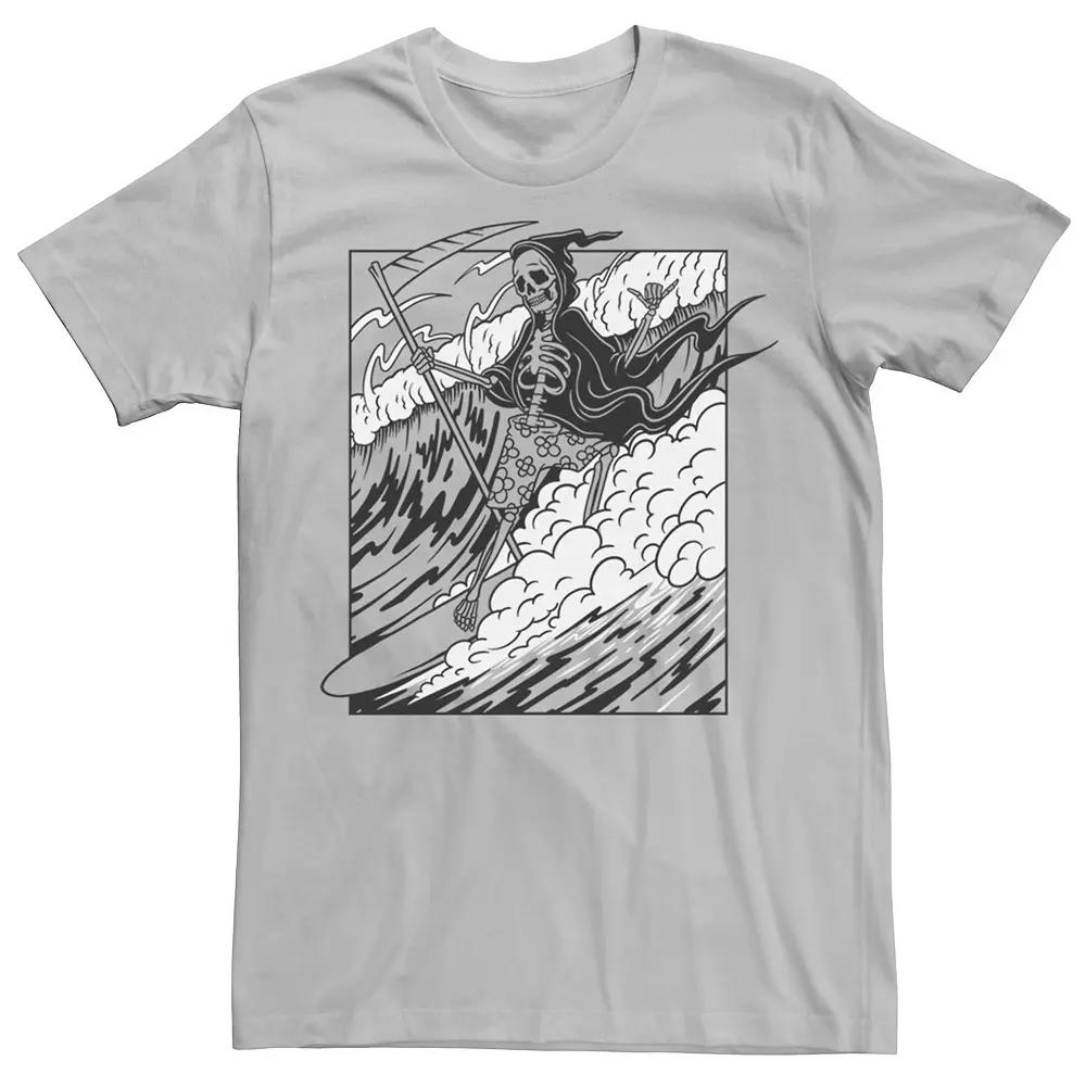 Men's Grim Reaper Riding The Wave Poster Graphic Tee,  Product Image