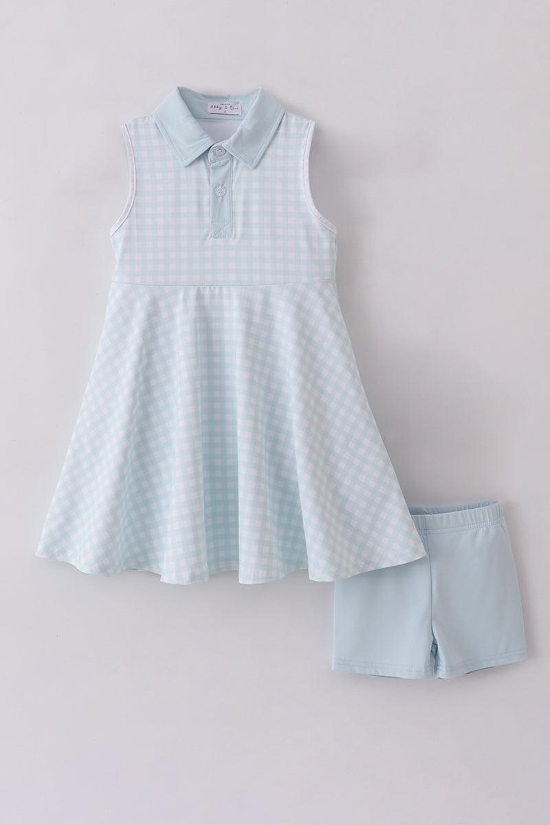 Blue active gingham dress set Product Image