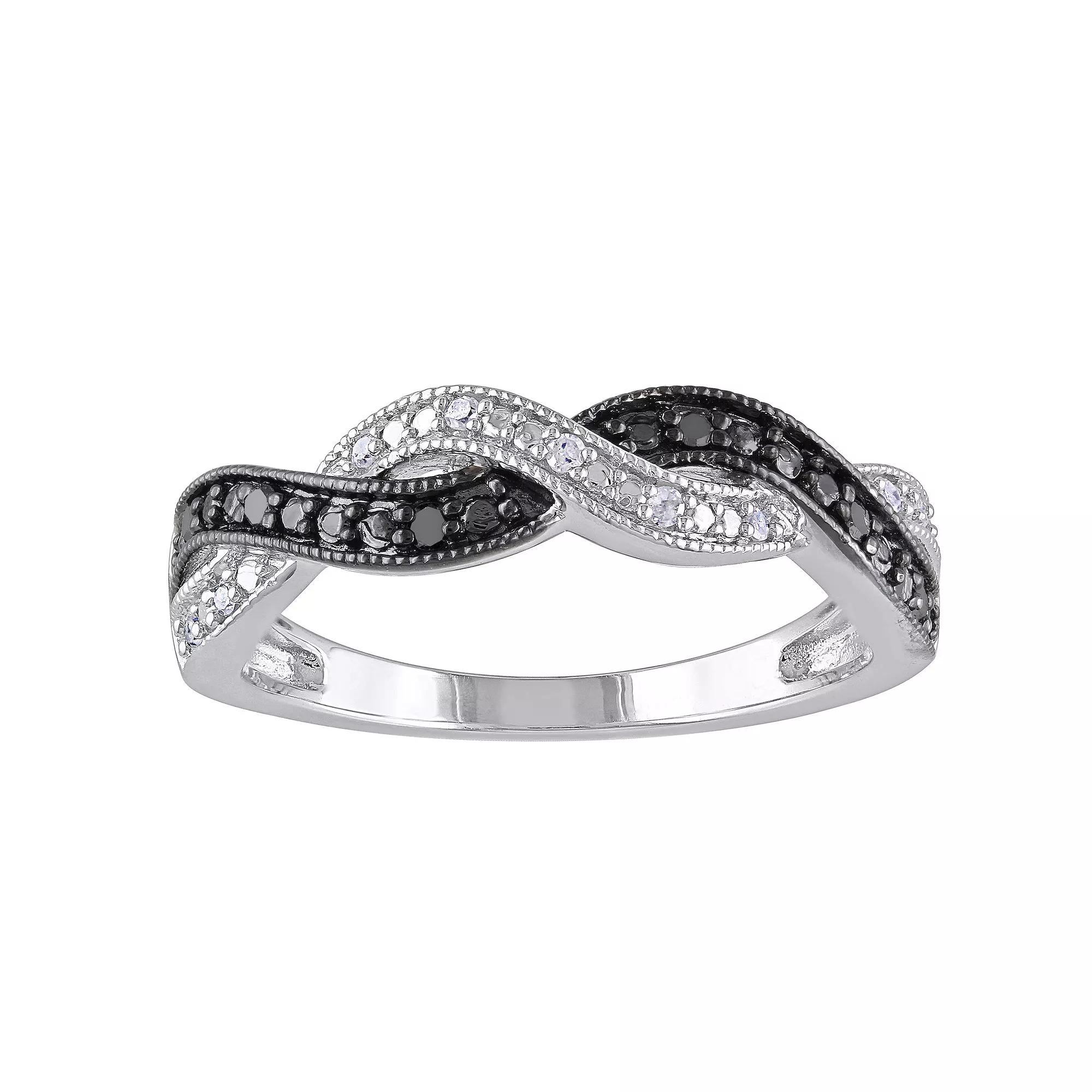 Stella Grace Sterling Silver 1/10 Carat T.W. Black & White Diamond Infinity Ring, Womens Product Image