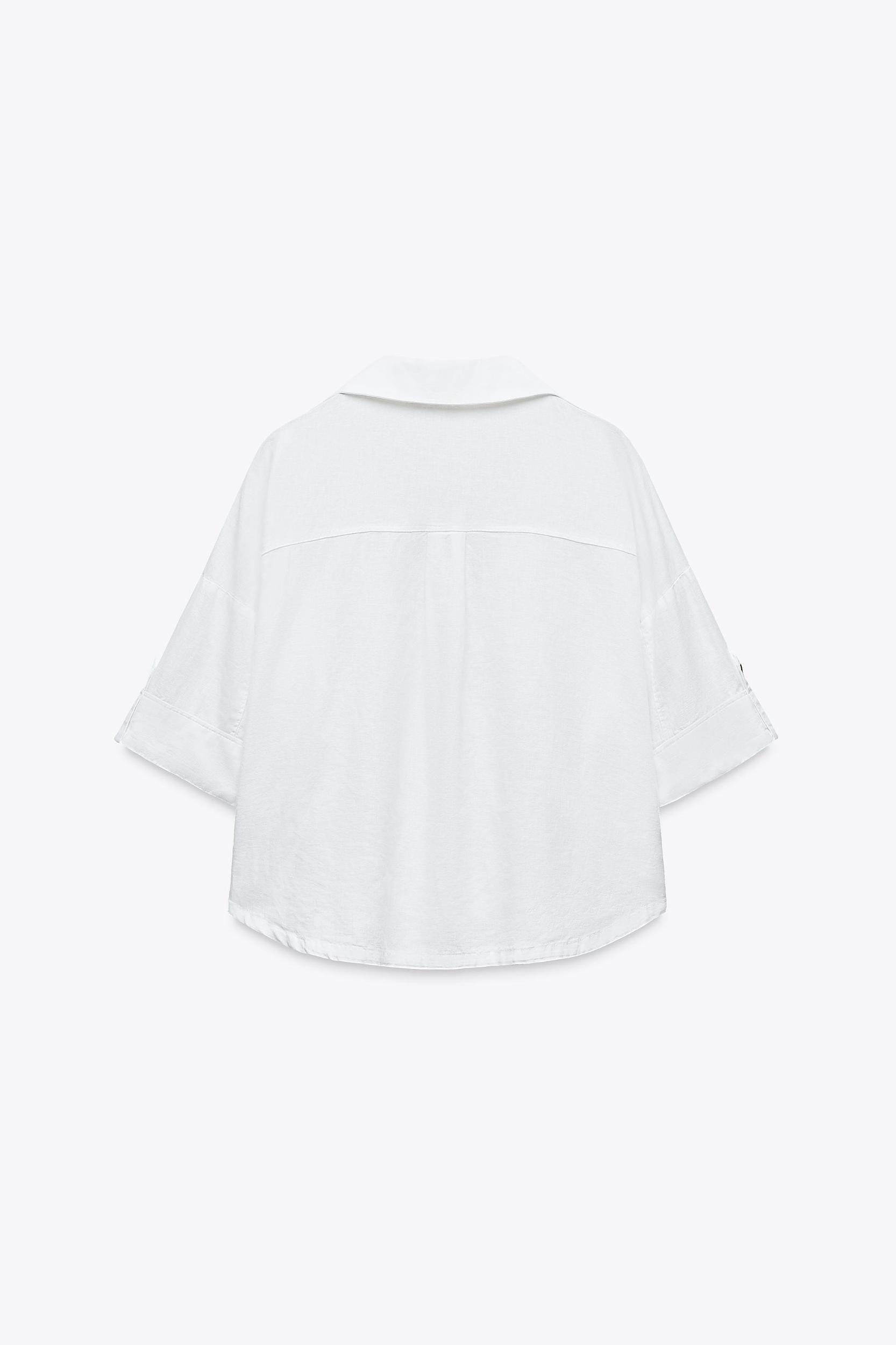 LINEN BLEND CROPPED SHIRT Product Image