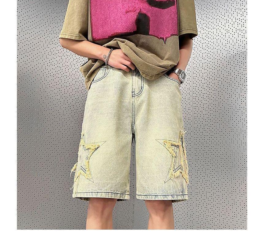 Star Embroidered Denim Shorts Product Image