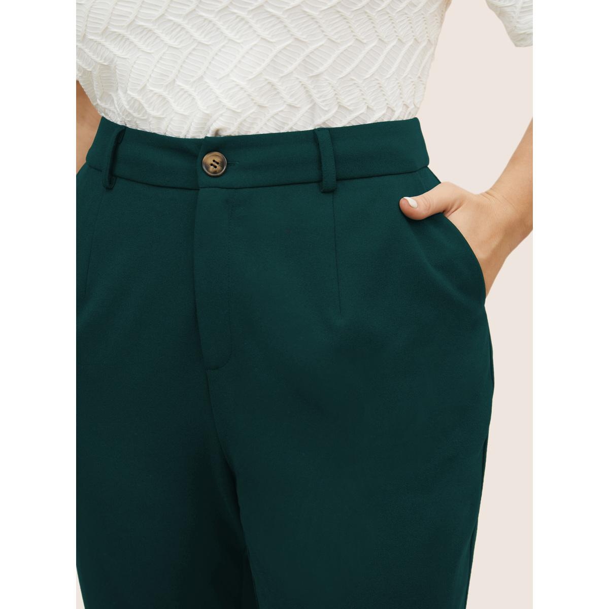 Plus Size High Rise Split Hem Slanted Pocket Slim Pants Women Cyan At the Office Bodycon High Rise Office Pants BloomChic 22-24/3X Product Image