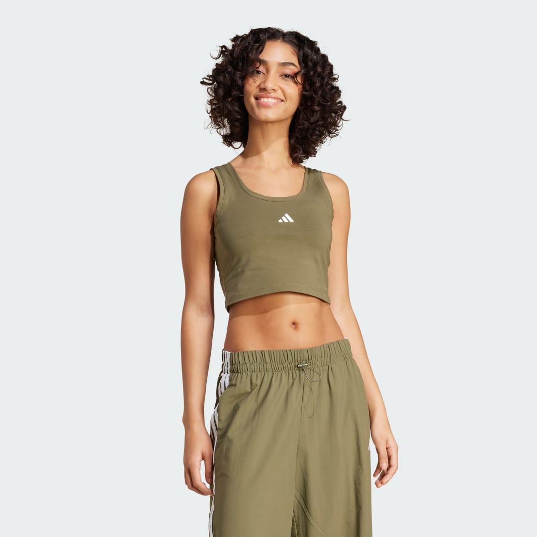 adidas Essentials Small Logo Cotton Lifestyle Tank Top Beige XL Womens Product Image