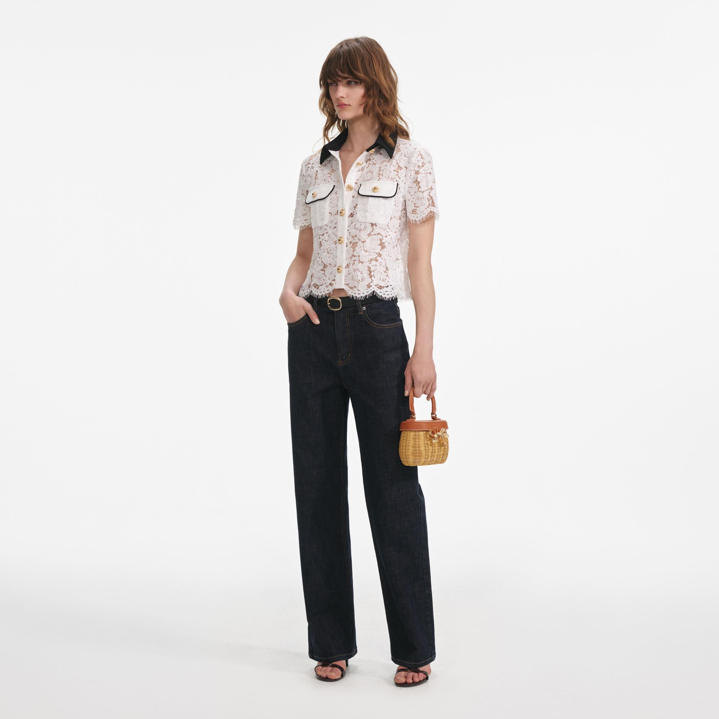 White Lace Contrast Collar Top Product Image