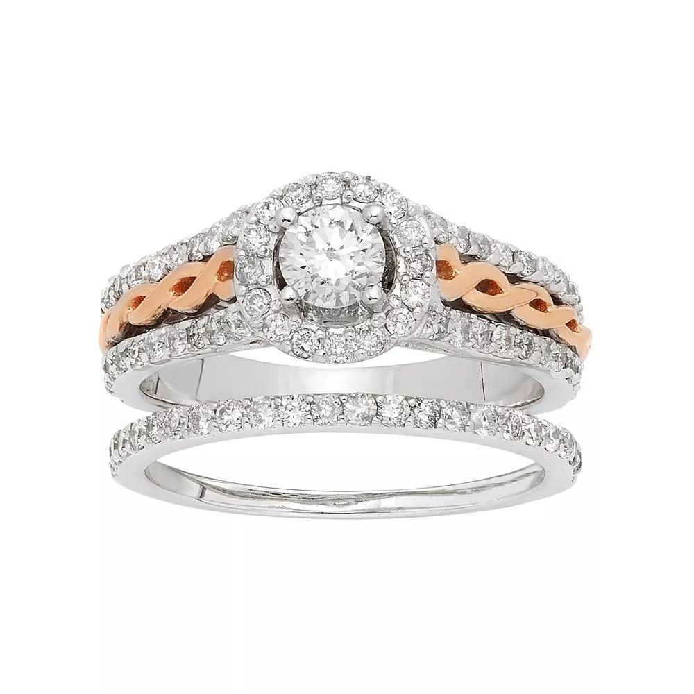 The Regal Collection 14k White Gold 1 Carat T.W. IGL Certified Diamond Halo Engagement Ring Set, Women's, Size: 7, Pink Product Image