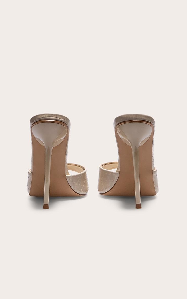 Cream Croc Pu Point Toe High Stiletto Heeled Mules Product Image