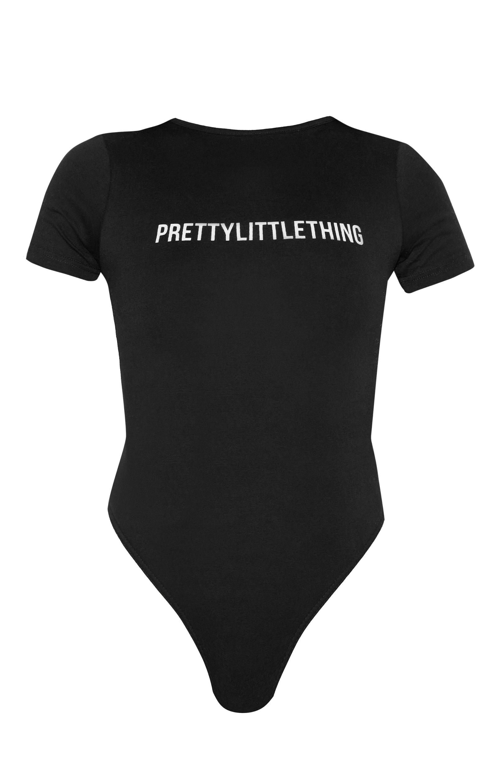 PRETTYLITTLETHING Black Logo Short Sleeved Bodysuit Product Image