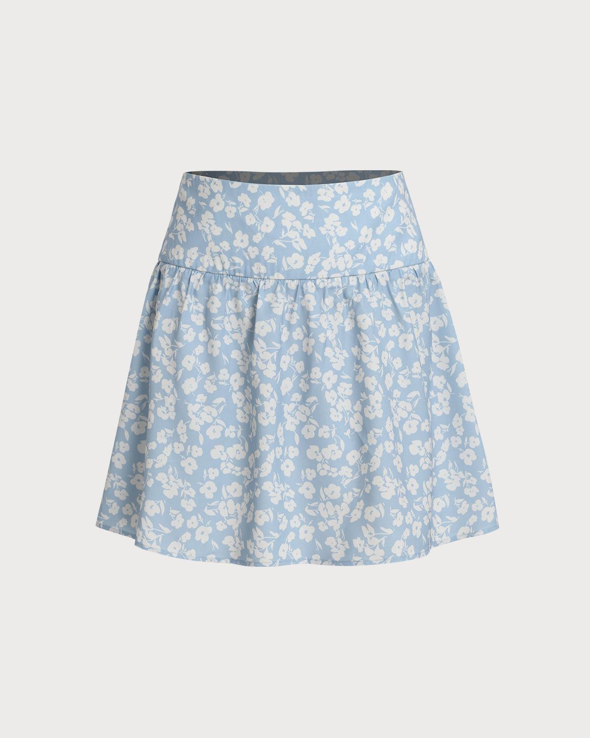 Blue Floral A-Line Mini Skirt Product Image