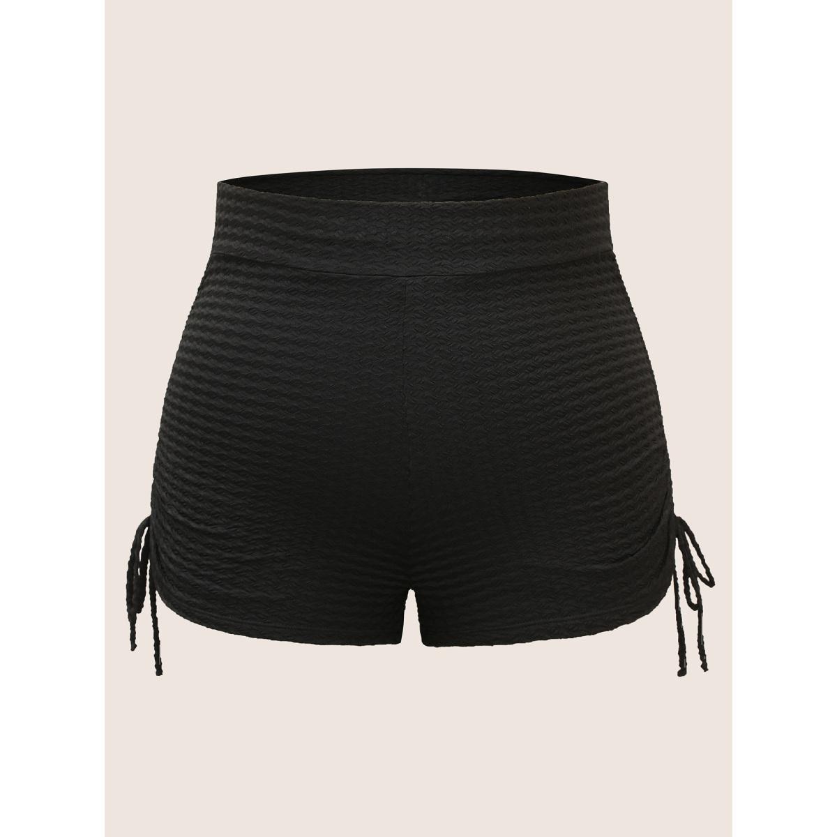 Plus Size Plain Gathered Tie Knot High Rise Swim Bottom Women's Swimwear Black Beach Tie knot High stretch Skinny High Rise Curve Swim Bottoms BloomChic 26/4X Product Image