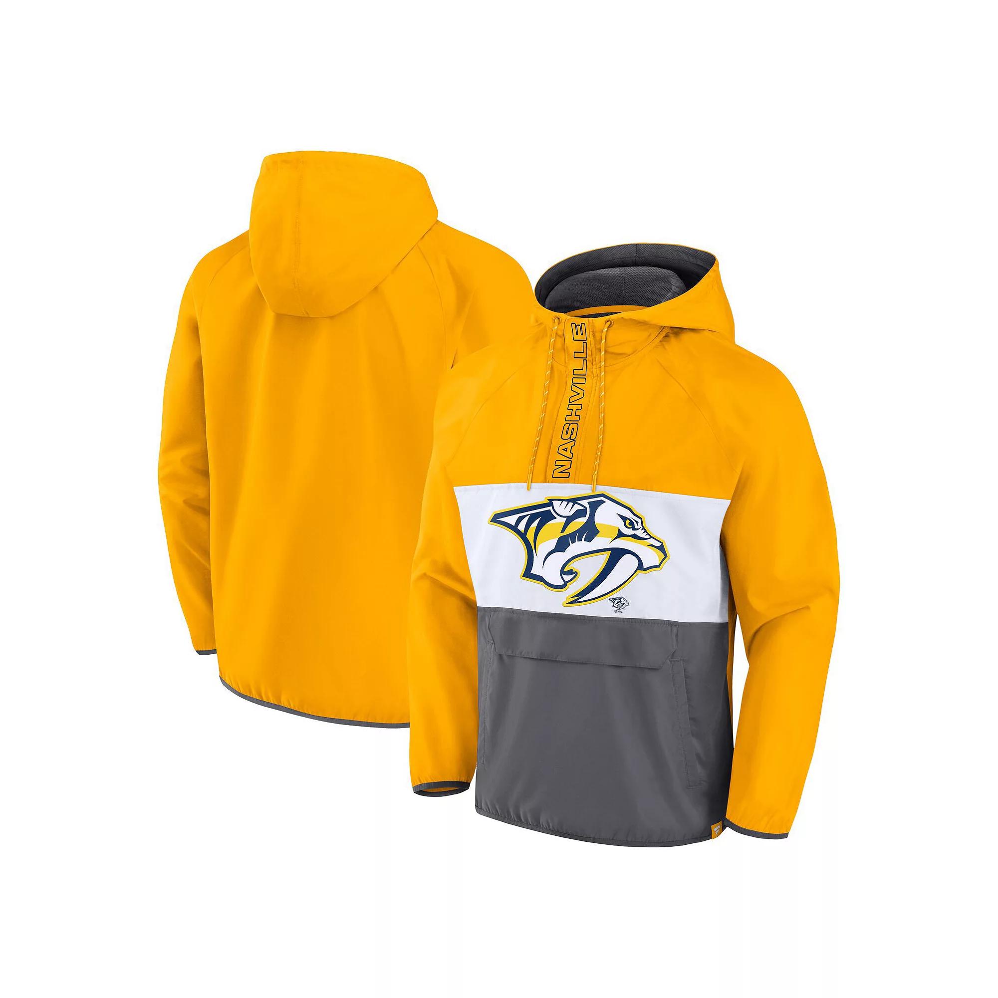 Men's Fanatics Branded Gold Nashville Predators Flagrant Foul Anorak Raglan Half-Zip Hoodie Jacket, Size: Large, Pdt Gold Product Image