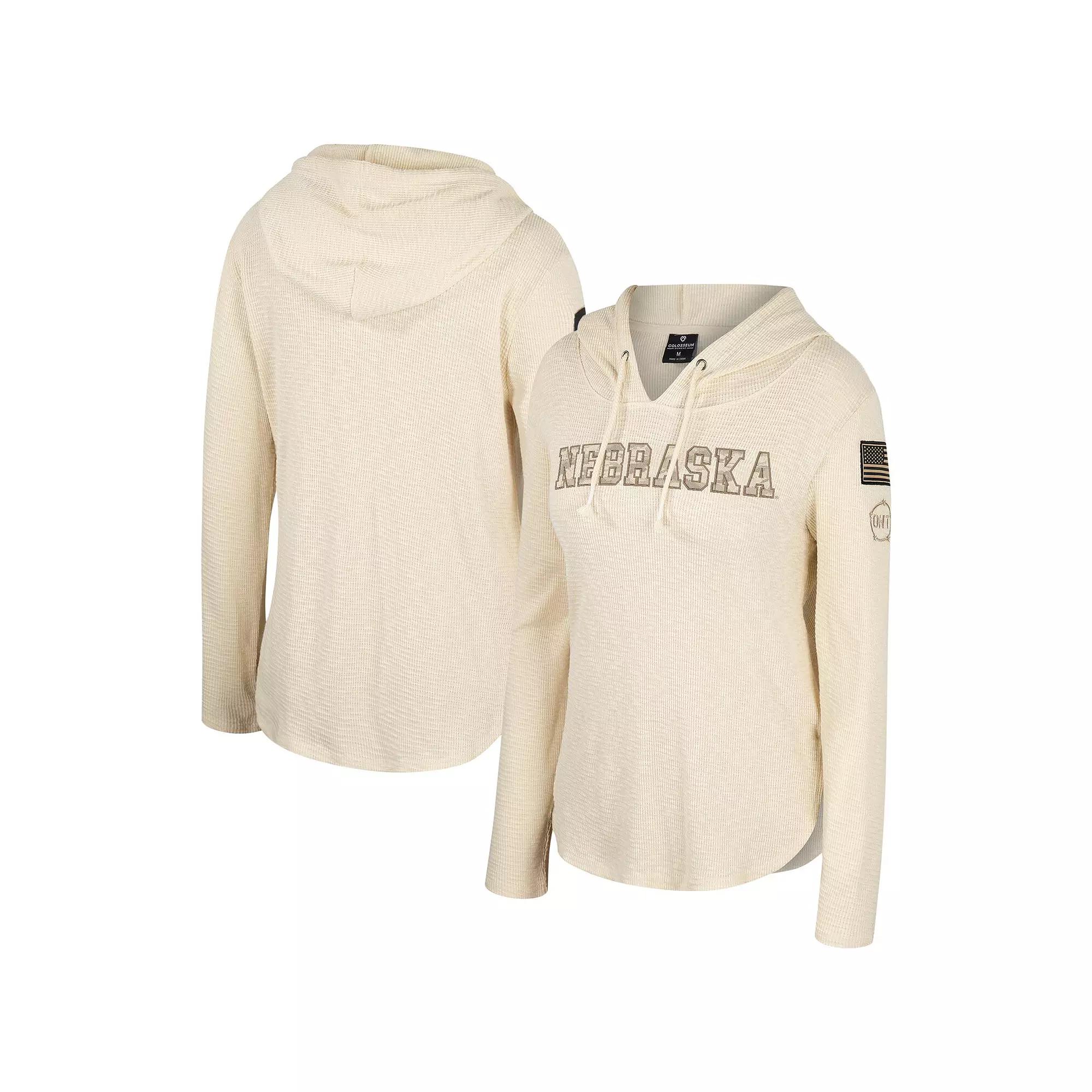 Women's Colosseum Cream Nebraska Huskers OHT Military Appreciation Casey Raglan Long Sleeve Hoodie T-Shirt,  Product Image