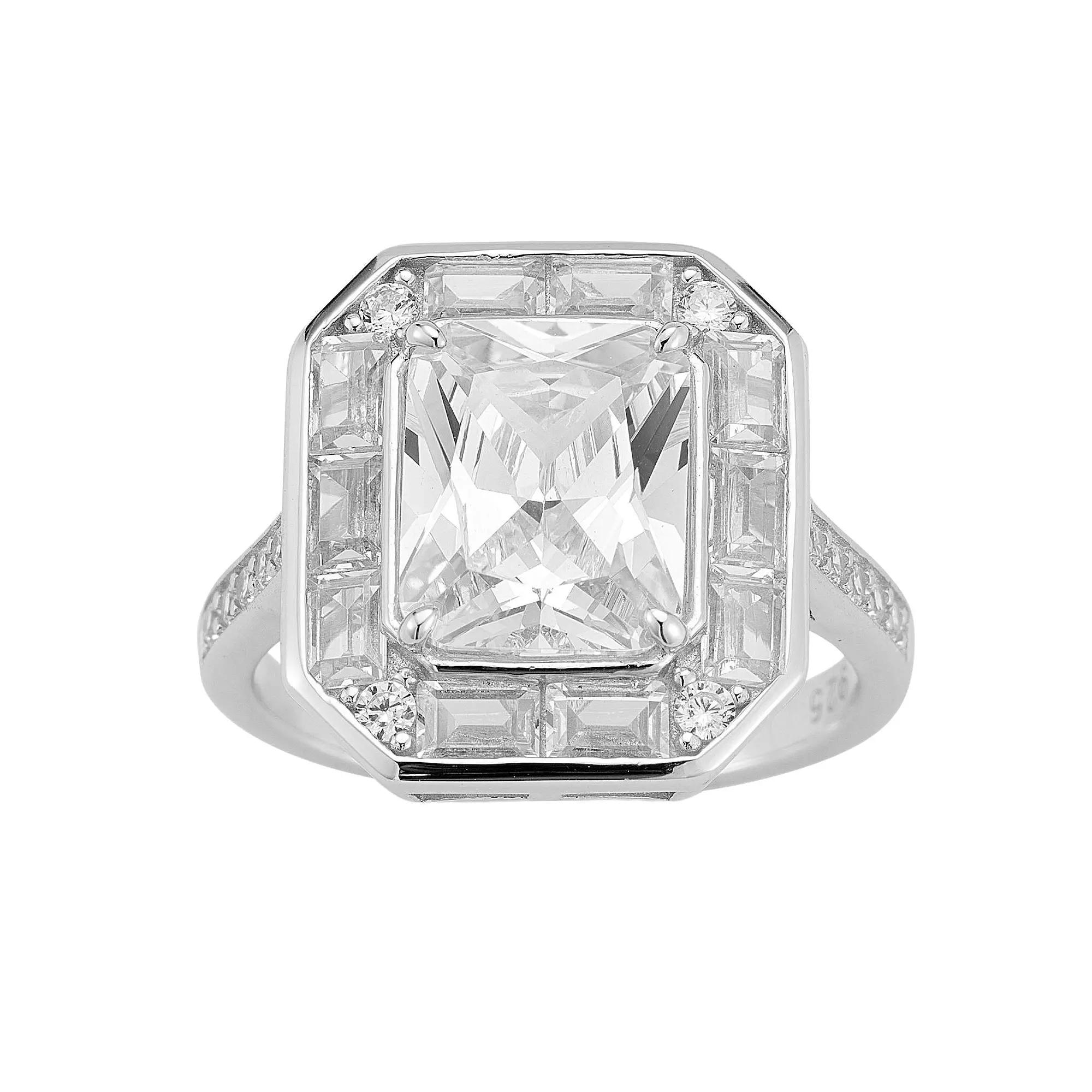 Sunkissed Sterling 14k Gold Over Silver Cubic Zirconia Halo Ring, Womens Silver Tone Product Image